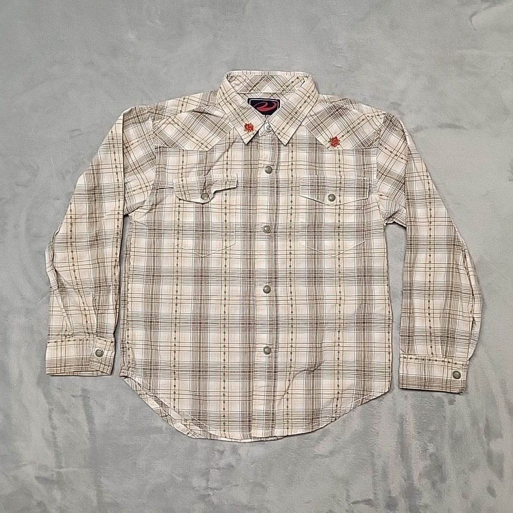 Roper Shirt Boys S Tan Plaid Western Pearl Snap Long Sleeve Cowboy Ranch